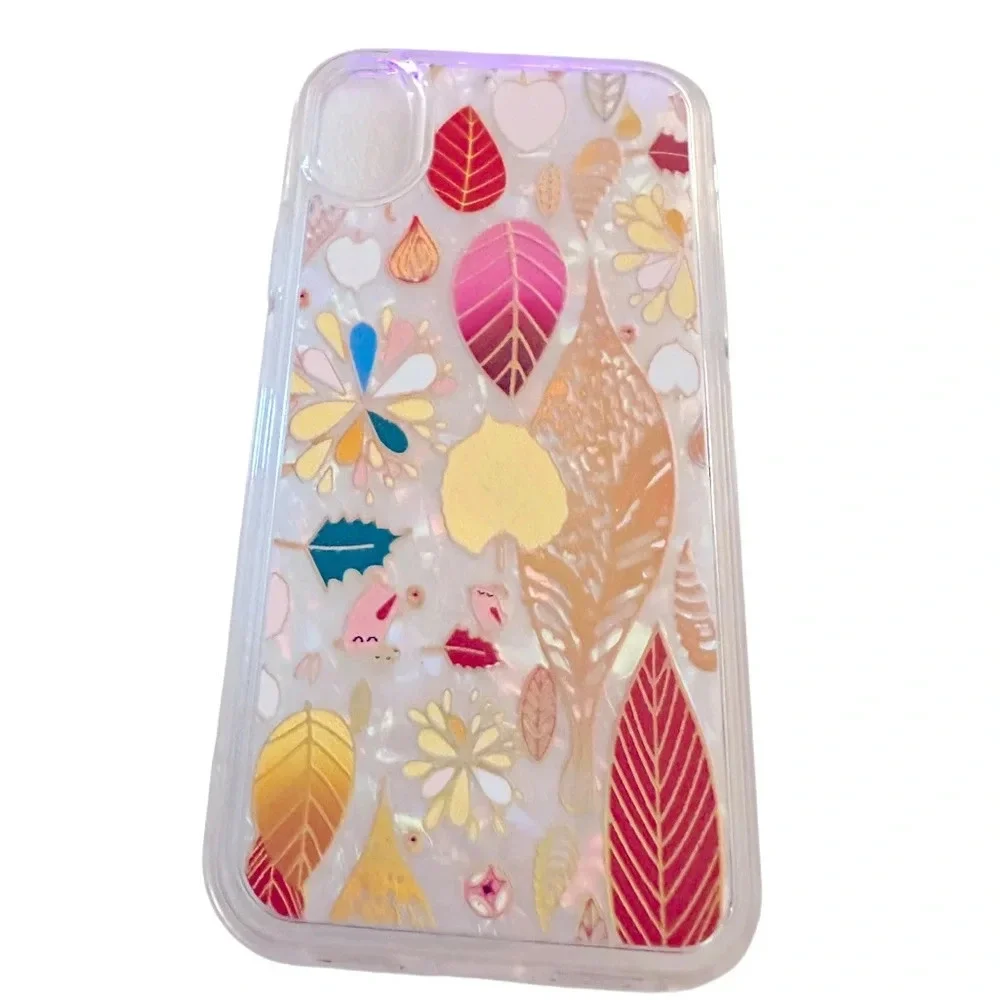 IPHONE XR Wonderland Case 6.1 inch, Pretty Gold Red Pink Leaf Pattern Case